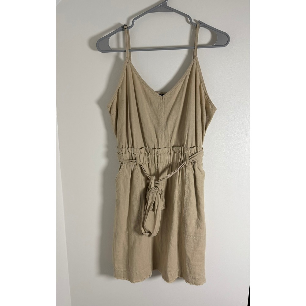 Splendid Tan Linen Blend Mini Dress Sleeveless Tie Waist Frayed‎ Hem Womens